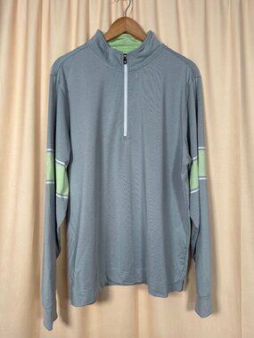 FootJoy Mens XL Gray & Green Long Sleeve Quarter-Zip Pullover Athletic Fit
